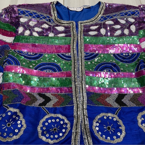 Vtg Jacket Lawrence Kazar Silk Sequin Beaded Long Sleeve Size XL - Picture 5 of 9